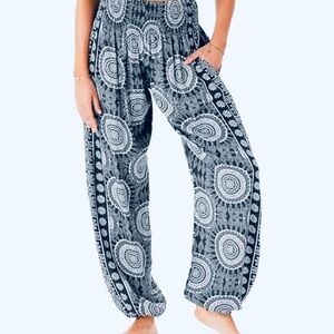 LOTUS & LUNA Boho Print Relaxed Women's Pants, Navy & White ⭐️SALE 2/$40